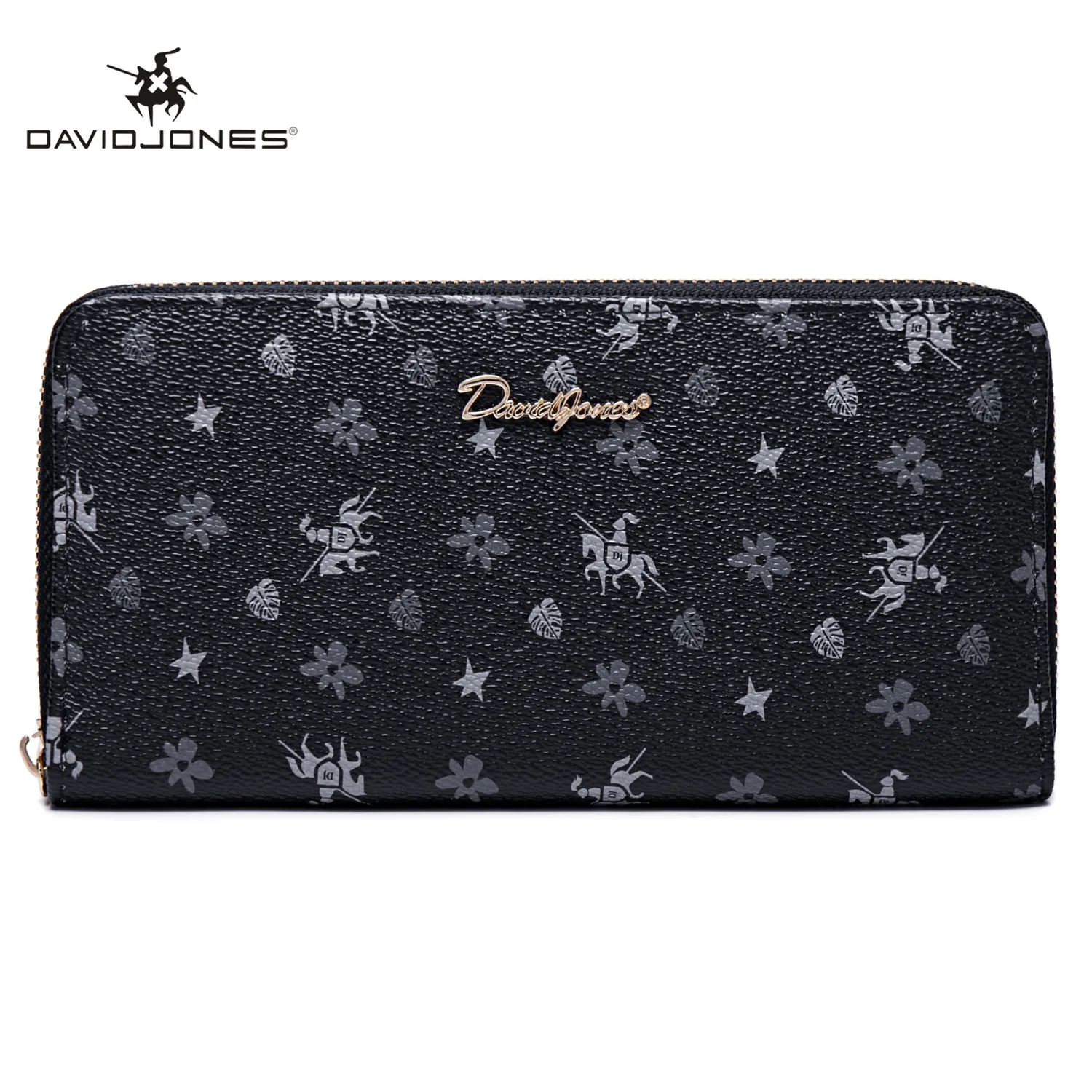 David Jones Women\'s Purses Flower Pattern Long Wallets for Women PU Leather Card Holder Girls Large Capacity Female Handbags