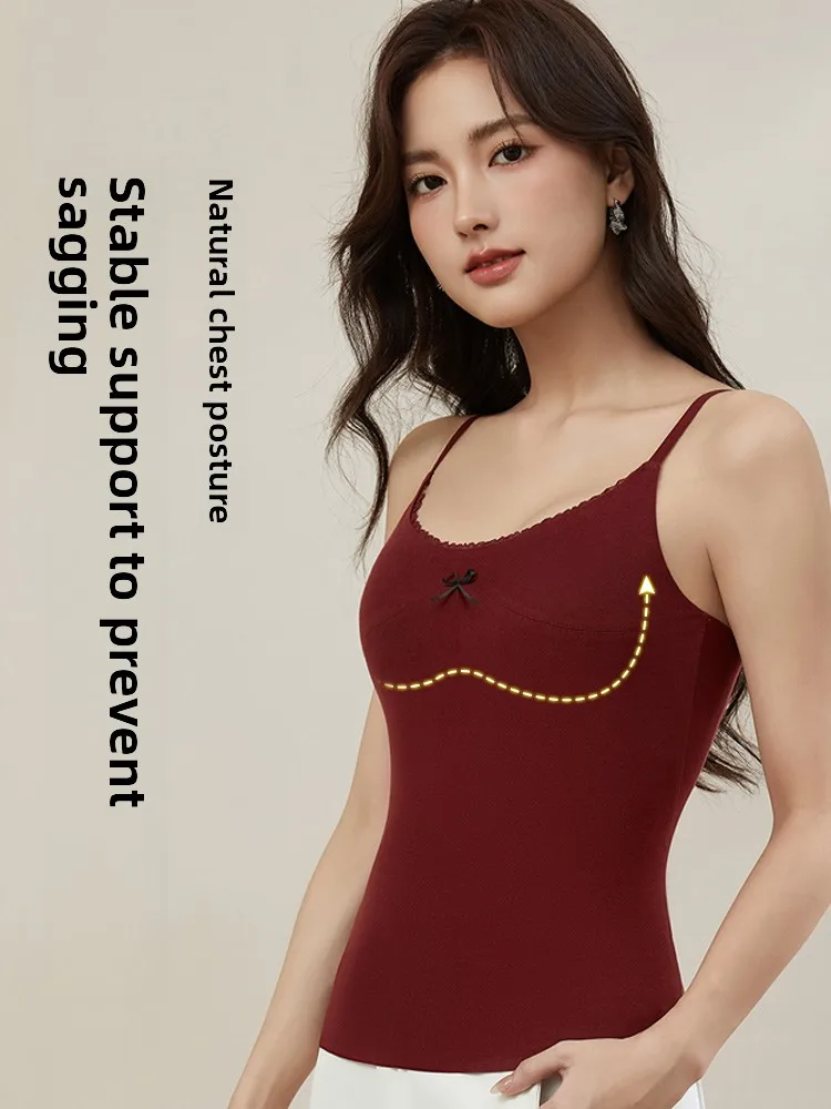 여성용 보온 속옷 탱크탑 가슴 패드 포함 가을 겨울 이너웨어 아우터웨어 통기성 U넥 탄성 섬유