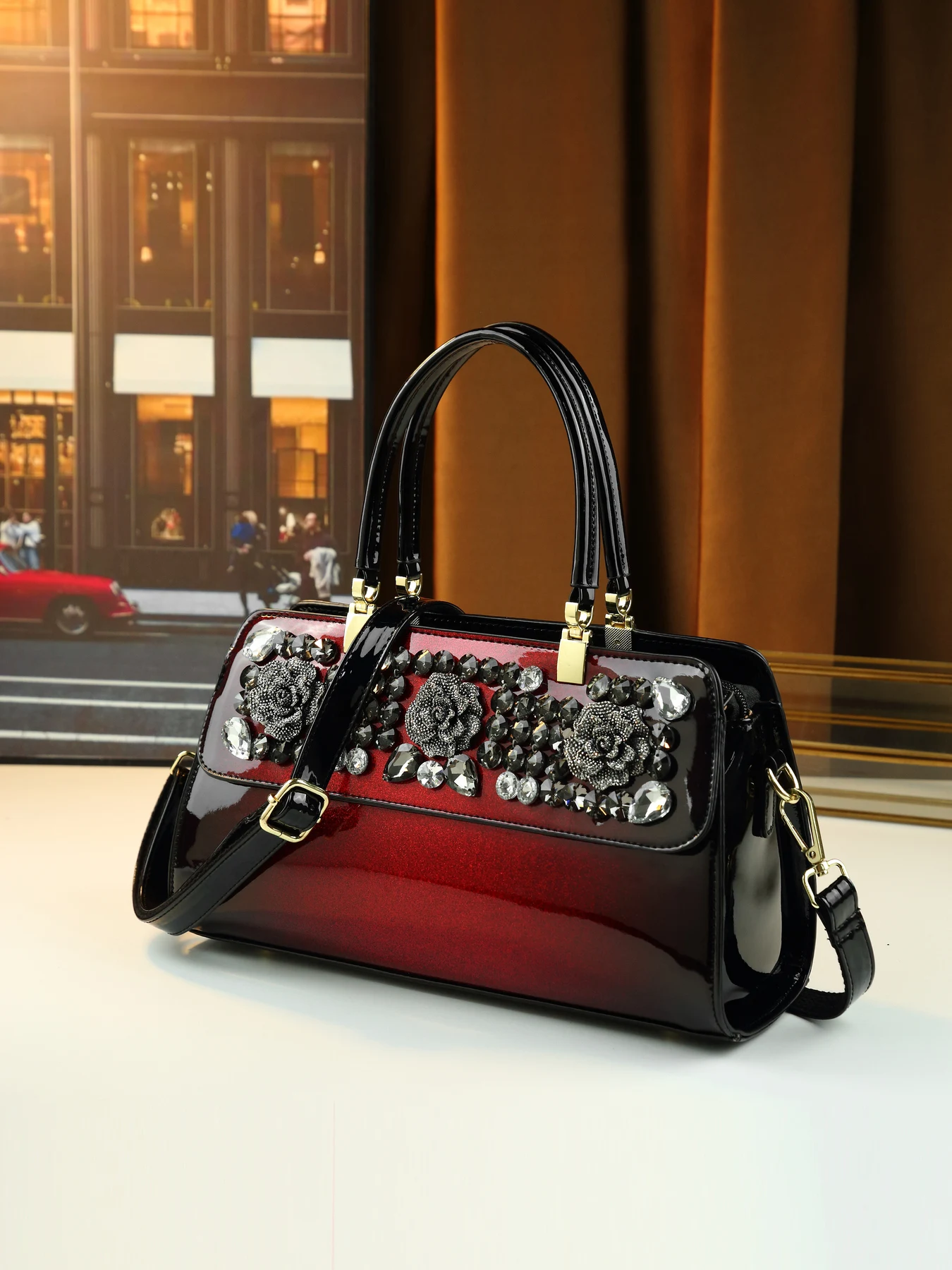 

Temperament Flower Diamond Women's Bag New Premium Versatile Foreign Style Portable Boston Bag