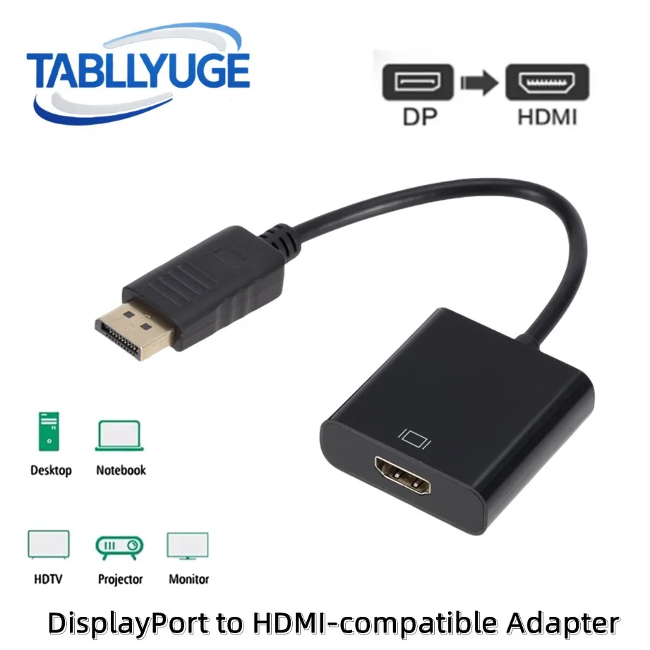 DisplayPort to HDMI-Compatible Adapter DP Male to Female HDMI-Compatible Cable Video Audio Converter for PC Laptop Projector