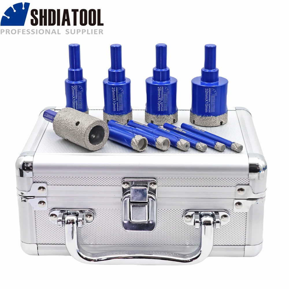 SHDIATOOL 11pcs Diamond Drill Bits Kit with Aluminum Box 6/6/6/8/10/12/20/25/28/32mm Hole Saw+25mm Milling Finger Bits Porcelain