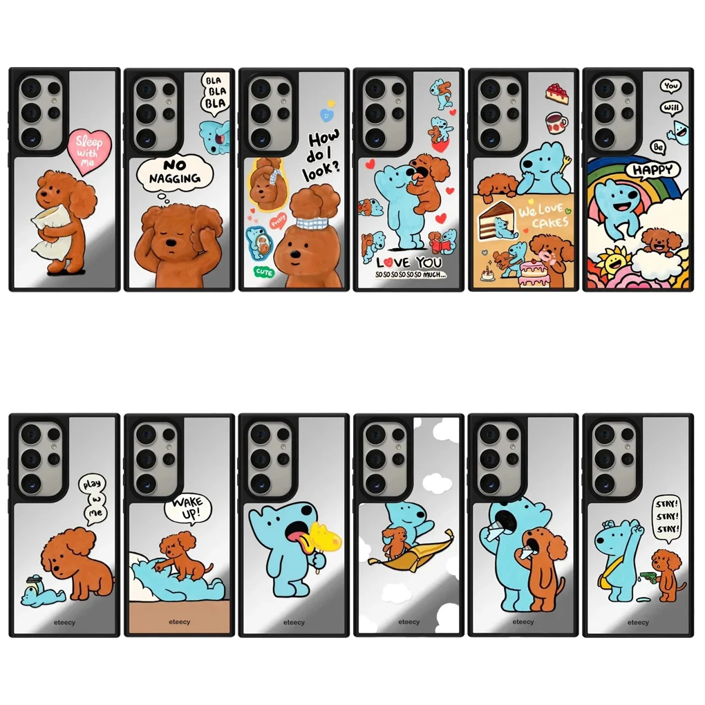 

Защитный чехол Blue Brown Bear Mirror Surface для Samsung Galaxy S23 S24 S25 Ultra Plus S25U S25+ Shell с MagSafe