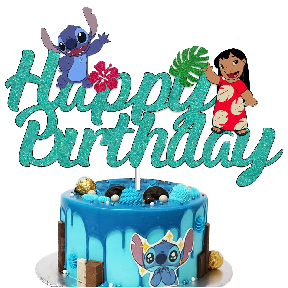 Disney Lilo Stitch Happy Birthday Acrylic Cake Topper Party Decoration Cake Decor Flag Baby Shower Baking DIY Supplies Kids Gift