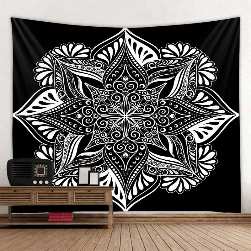 Mandala in bianco e nero arazzo appeso a parete Boho decorazione della parete di casa psichedelico Hippie estetica Room Decor Yoga Mat Beach Mat