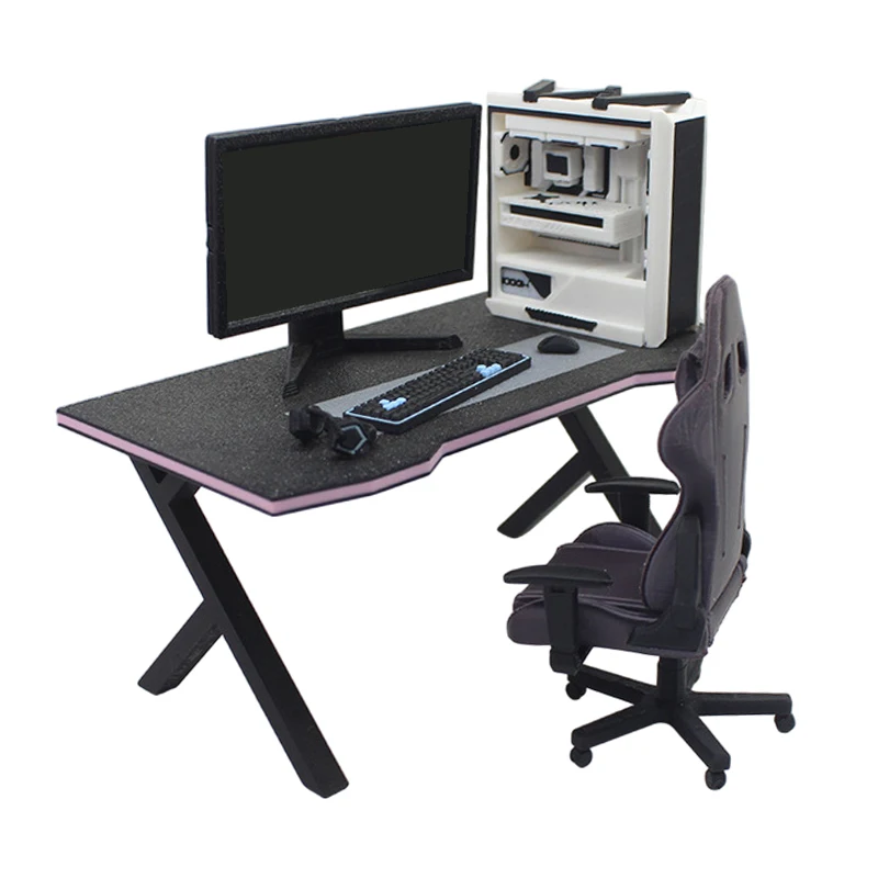 Esports Gaming Furniture Set for 1/12 Scale Dollhouse Decoration: Desk, Chair, Keyboard