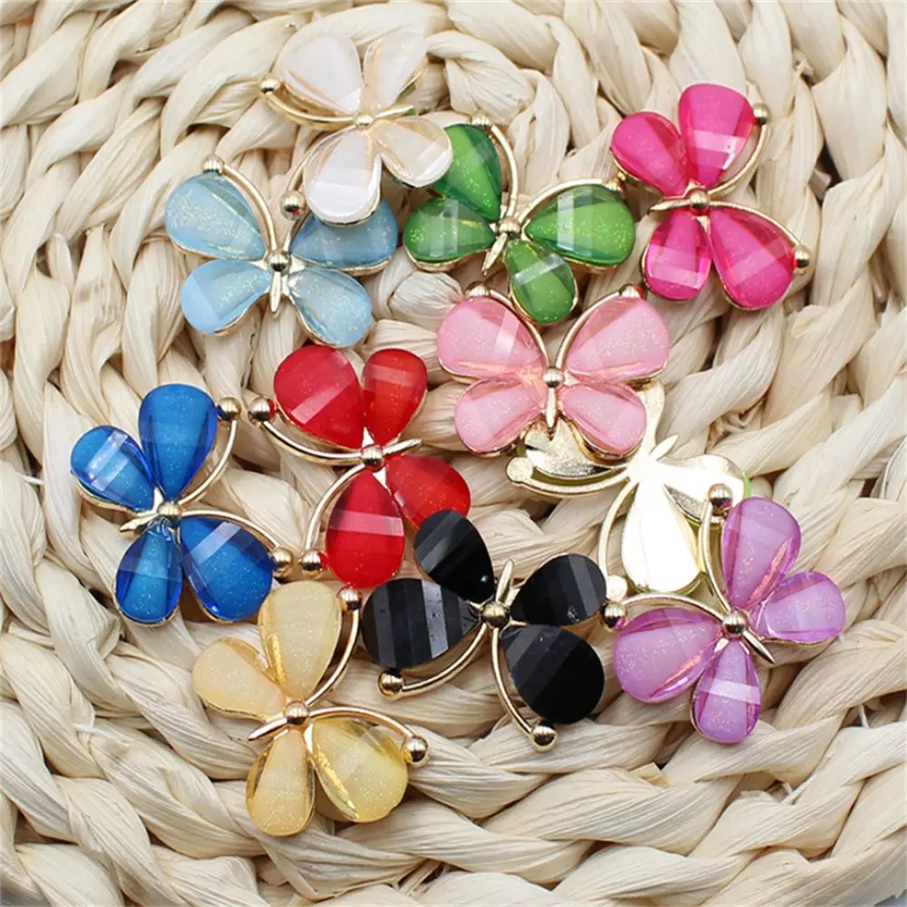 10pcs Colorful Jewelry Accessories Butterfly Stained Glass Alloy Cute Costume Decoration Buckle DIY 22*29mm