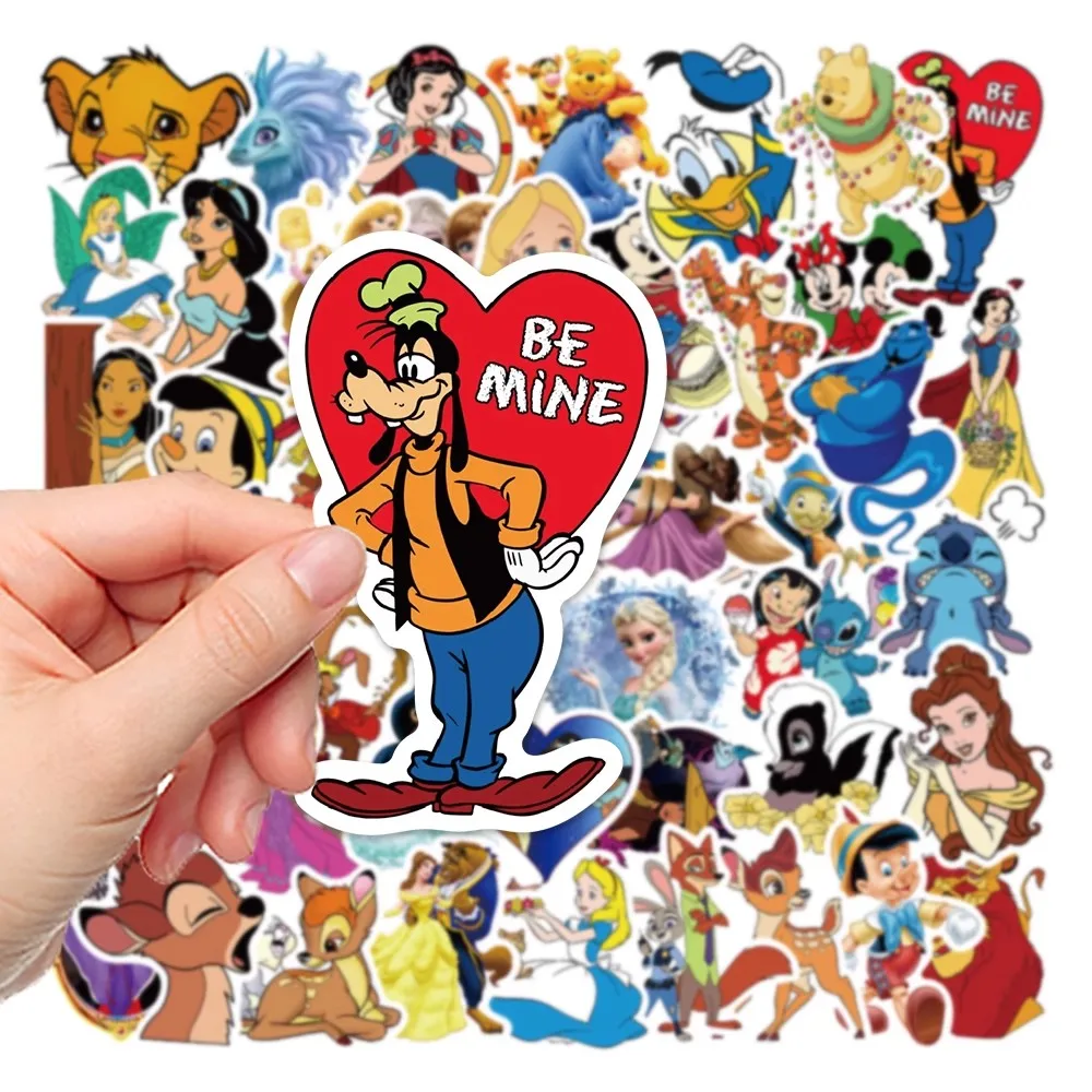 50/100pcs Disney Mix Cartoon Stickers Micky Princess Decal Laptop Diary Scrapbook Waterproof Graffiti Kid Toy Sticker Gift