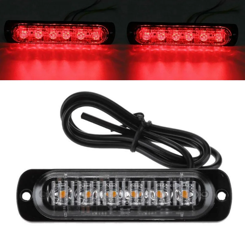 DC 12-24V 18W Red 6LED Car Truck Safety For Urgent Always Bright Light Lamp Marker Lights Work Auxiliary Lighting