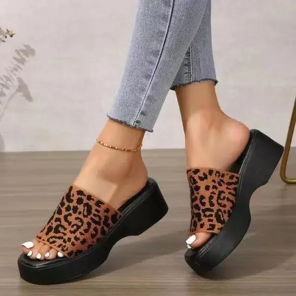 European and American new one-character wedge heel platform slippers