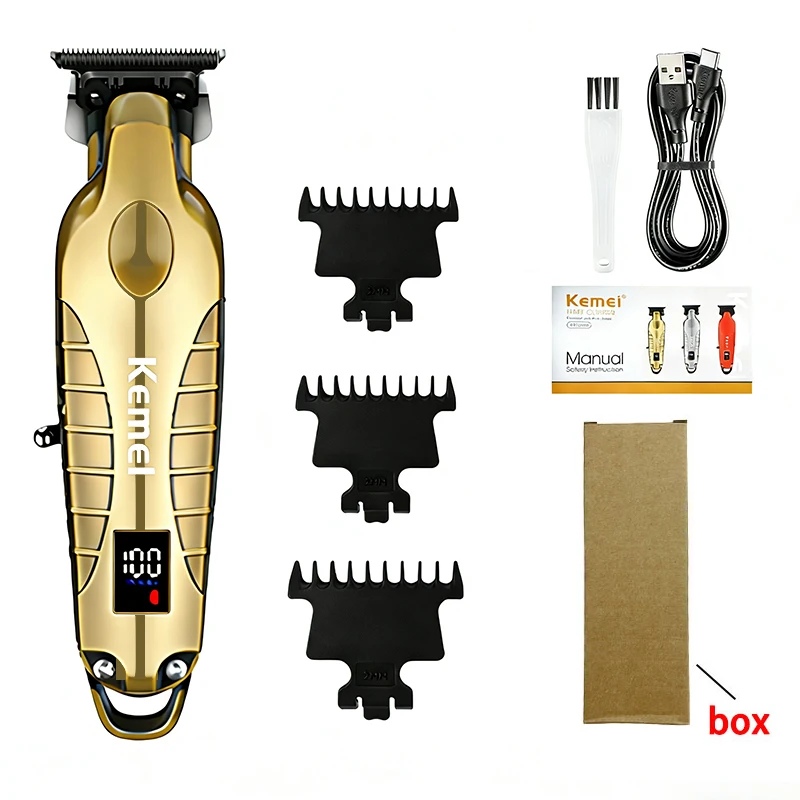 Kemei Oplaadbare Elektrische Haarkapper Professionele Barbiertrimmer Voor Mannen Draadloze Scheerapparaat KM-2293 KM-2028 Gouden Set