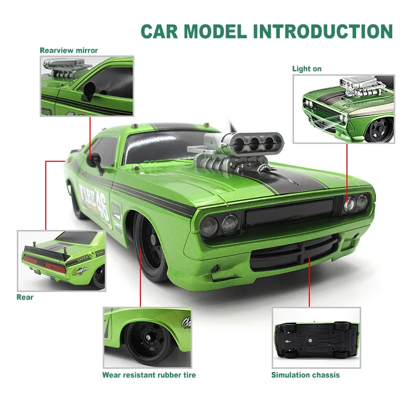 1:16 RC Car Retro Dodge Racing Toys 4 channels High Speed Remote Control Car 27Mhz With Lights Christmas Gift Toys For Kids