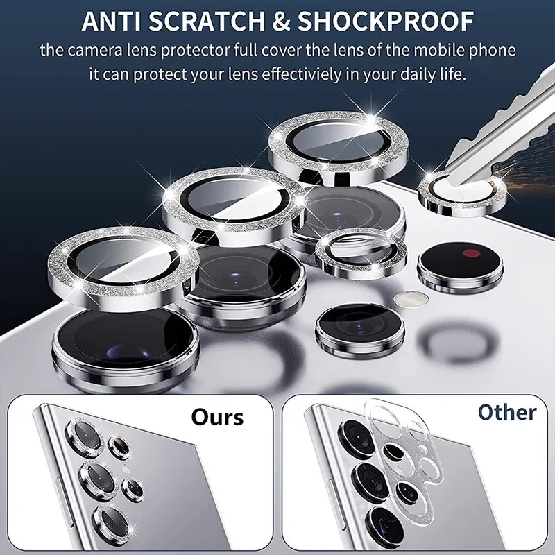BXHBling Kameraobjektivschutz für Samsung Galaxy S25 S24 Ultra S24+ S23 Plus FE Glitzerring Gehärtetes Glas Rückseite Objektivdeckelabdeckung