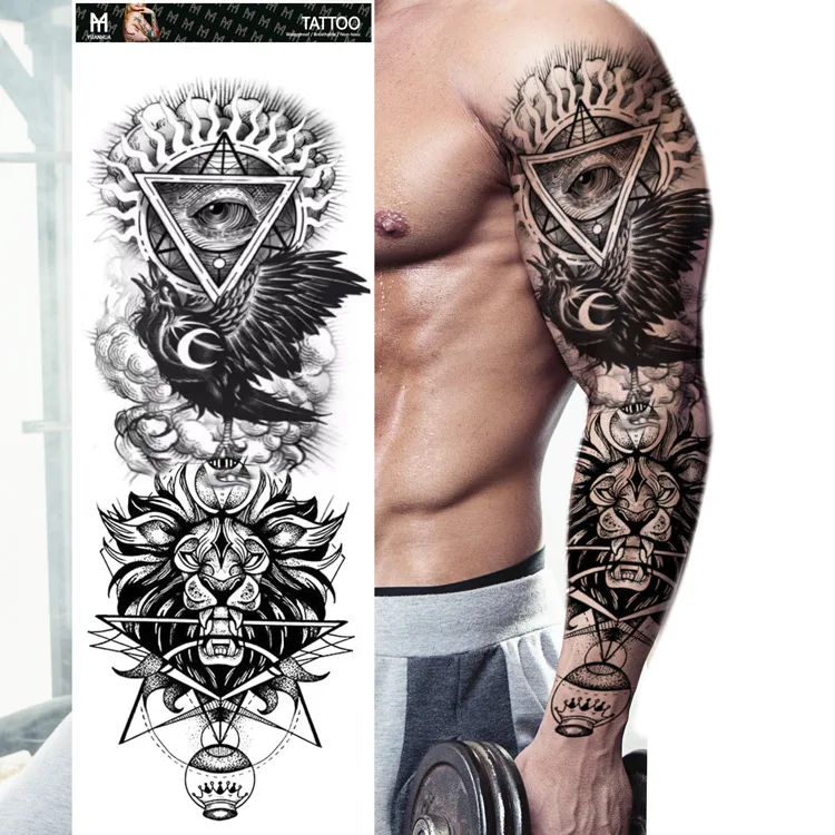 Full Arm Waterproof Temporary Tattoo Sticker  Tiger Skull Flash Man Wolf Dragon Body esay To Apply Art Arm Fake Tattoos