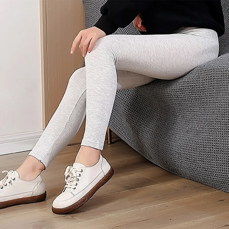 Ribbed Cotton Leggings Women Spring and Autumn Tights High Elastic Skinny Casual Pants Workout Walking Solid Leggings for Women