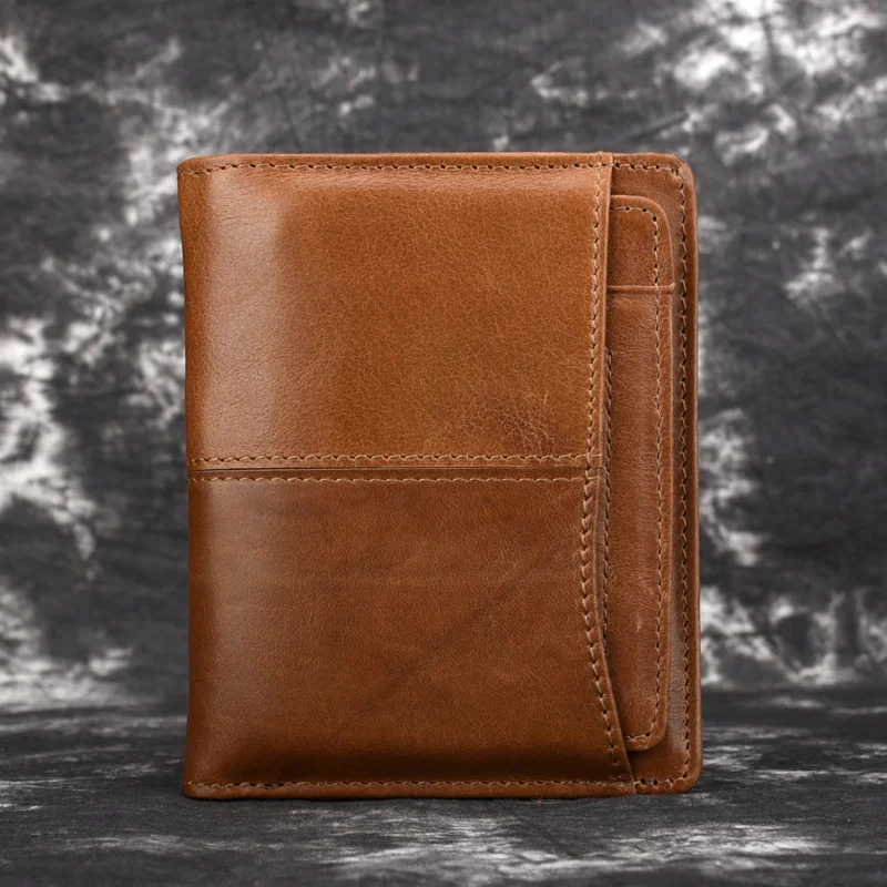 Men Oil Wax Cowhide Bifold Wallet Small Clutch Money Bag Coin Pocket ID Credit Card Holder Male Genuine Leather Short Purse