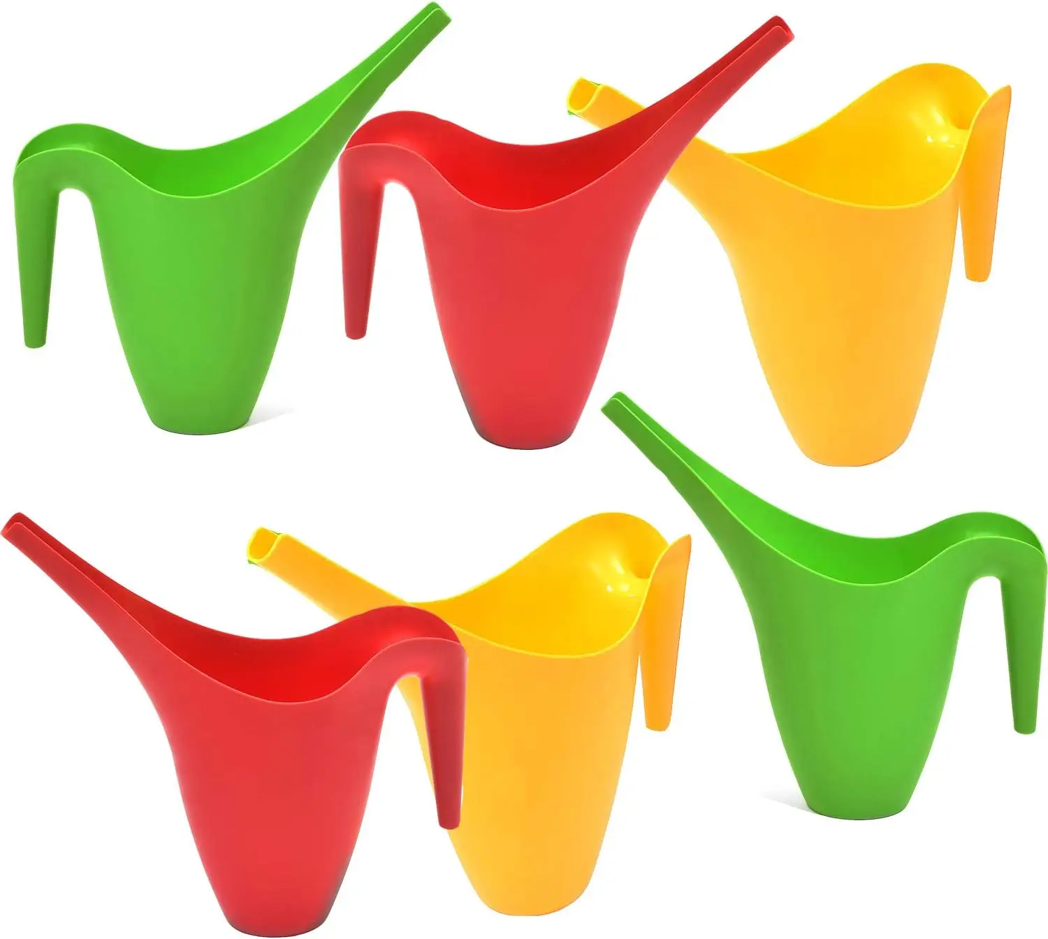 

6 Watering Cans, 2L Each, Indoor/Outdoor, Red/Green/Yellow, Durable Plastic