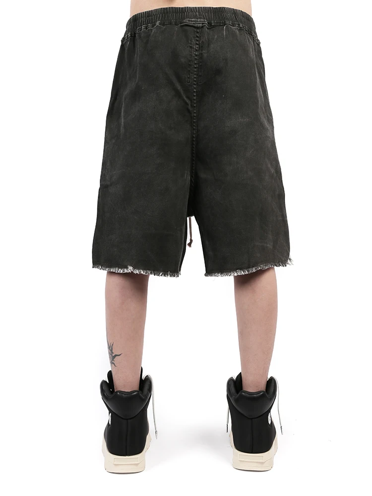 Pantalones cortos de algodón RO oscuro para hombre, pantalones de cinco cuartos con silueta y hendidura de ceniza lavada con bordes desgastados, pantalones cortos de mezclilla RICK