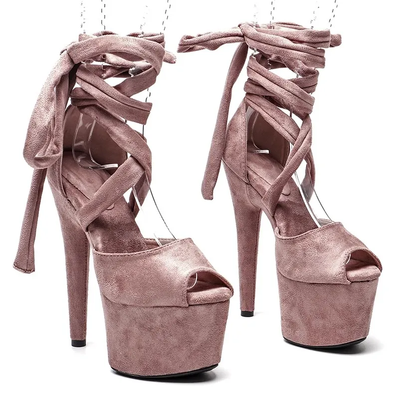 

Peep Toe 17CM/7inches Suede Upper Plating Platform Sexy High Heels Sandals Pole Dance Shoes 067