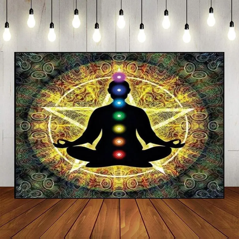 God Meditation Hippy Photo Golden Custom Party Backdrop Background Buddha Photography Banner Wall Tapestry Chakra Decoration