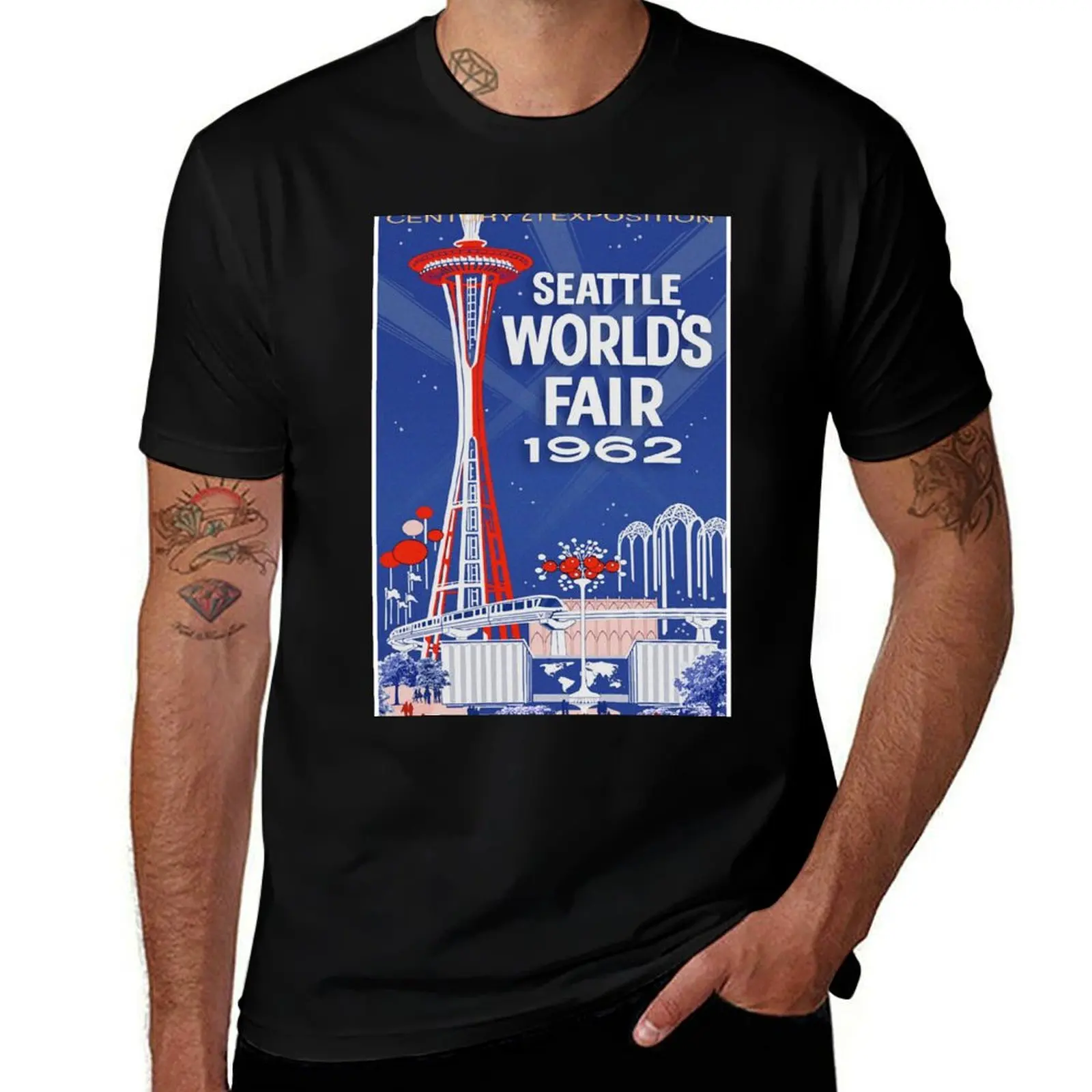 Seattle Washington World's Fair Vintage Retro Travel Poster T-Shirt Thanksgiving Casual Tee