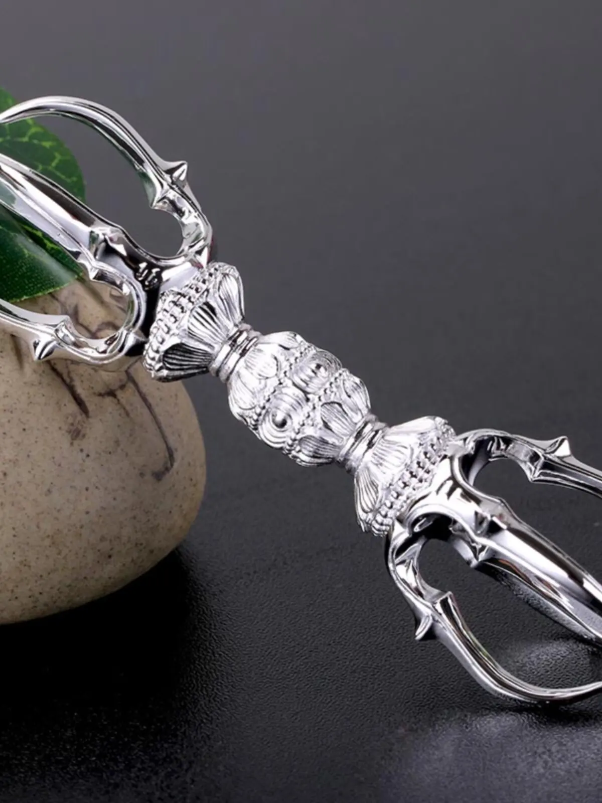 Sterling Silver Vajra and Ritual Accessories Single Three and Five Prong Dorje Designs, Religious for Display Shelves