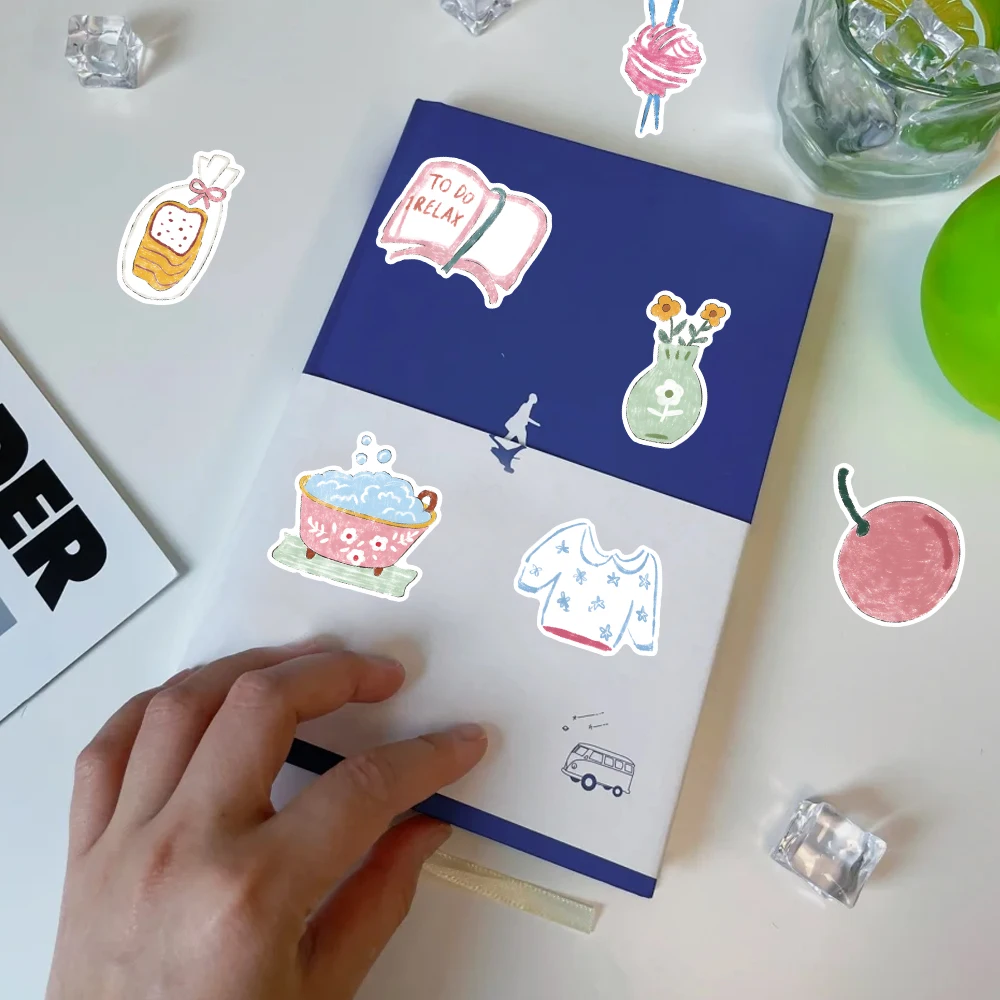 51 قطعة من ملصقات الحياة المرسومة يدويًا، مجموعة شارات يومية ساحرة لمجلة الكمبيوتر المحمول وزجاجة المياه وسجل القصاصات ديكور الكتابة على الجدران