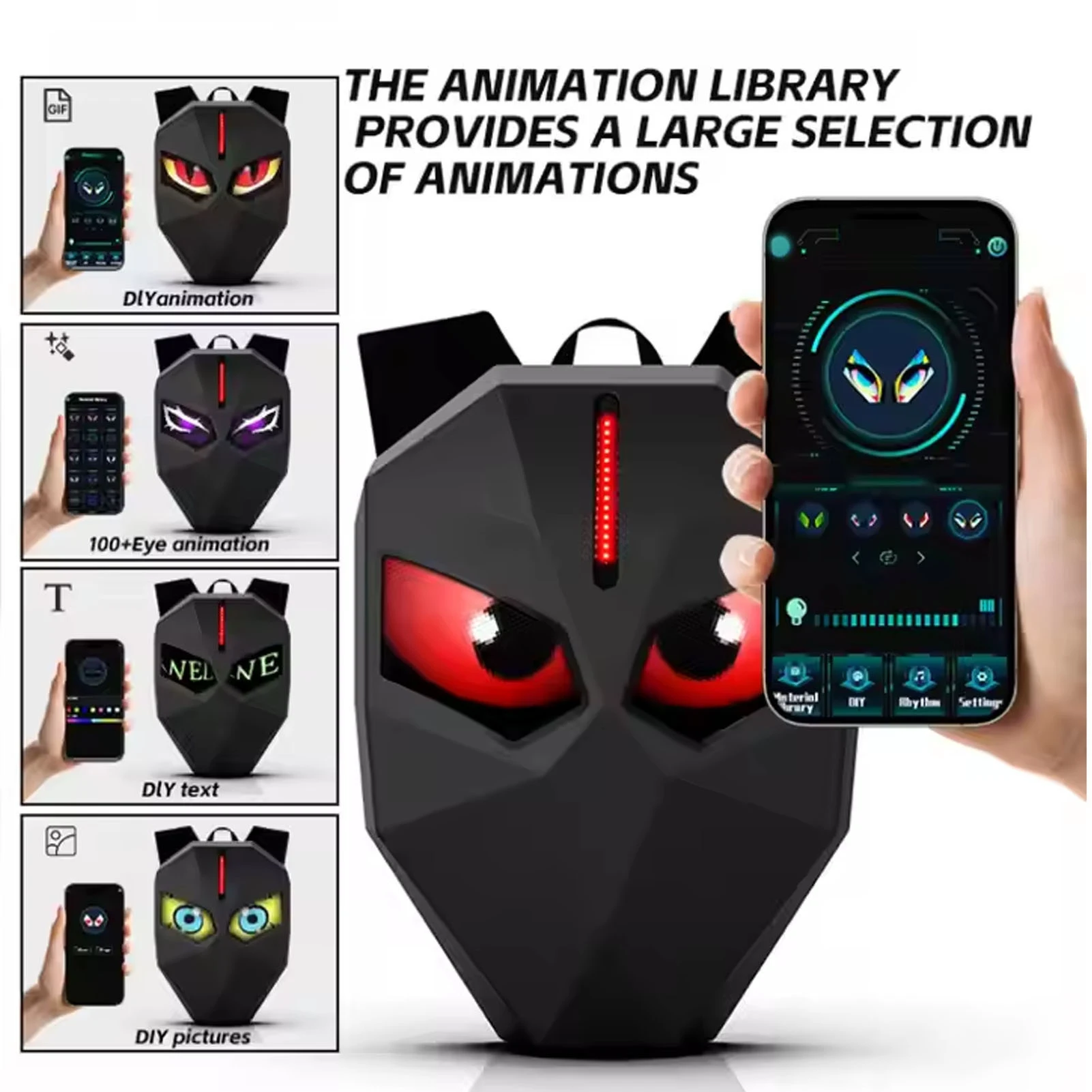 

Светодиодный рюкзак 60x32px, светодиодный цветной экран, программируемый через приложение большой емкости, портативный для мотоциклетного велосипедного шлема, сумка для ноутбука