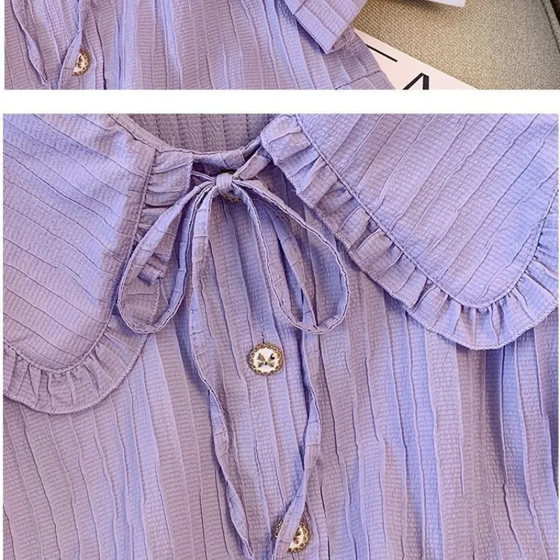 Sweet Drawstring Lapel Blouses Women\'s 2024 Summer New Korean Commuter Solid Color Spliced Button Ruched Short Sleeve Slim Shirt