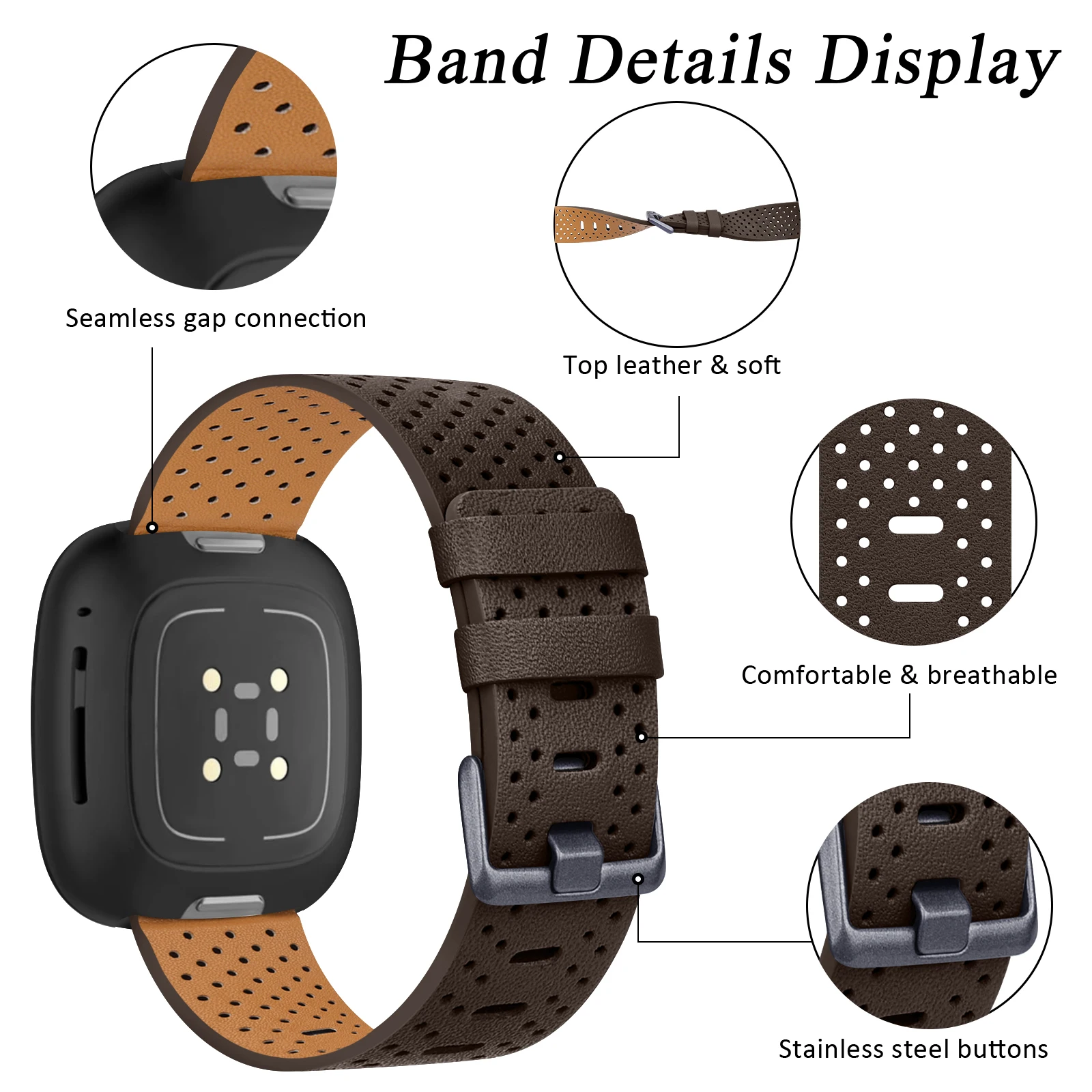 Atmungsaktive Leder Armband Armband Für Fitbit Versa 3 Gefühl 2 Band Leder Smart Uhr Band Für Fitbit Versa 4 Strap ersatz