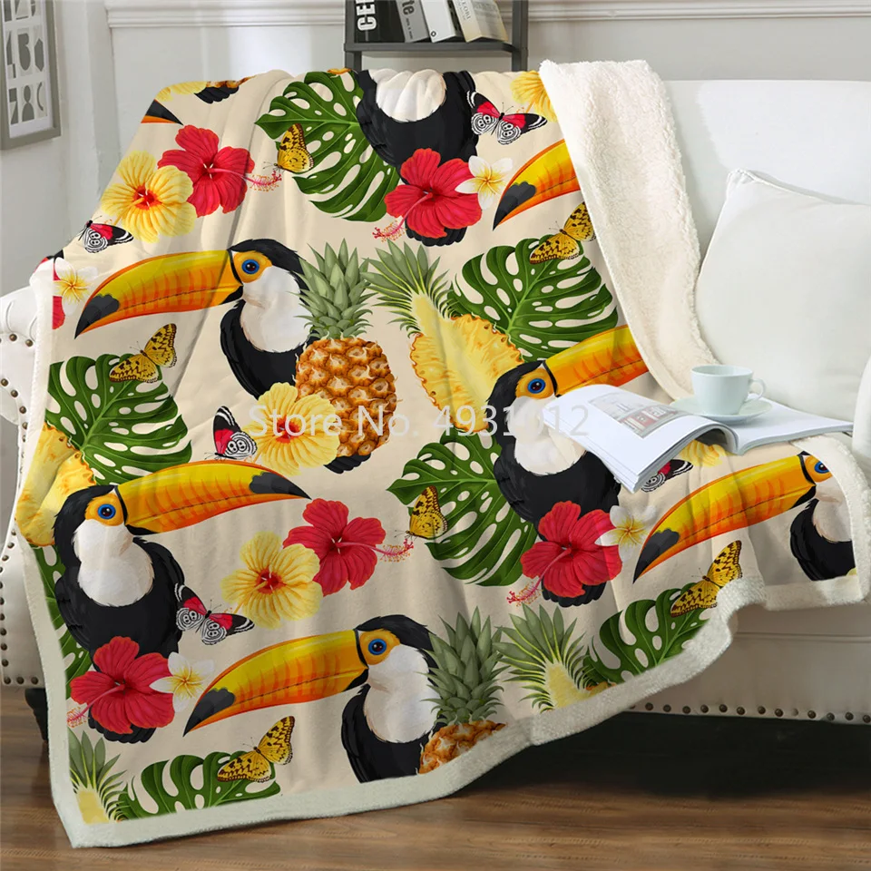 3D Printed Toucan Birds Sherpa Soft Blanket Couch Quilt Cover Travel Bedding Outlet Velvet Plush Throw Fleece Bedspread