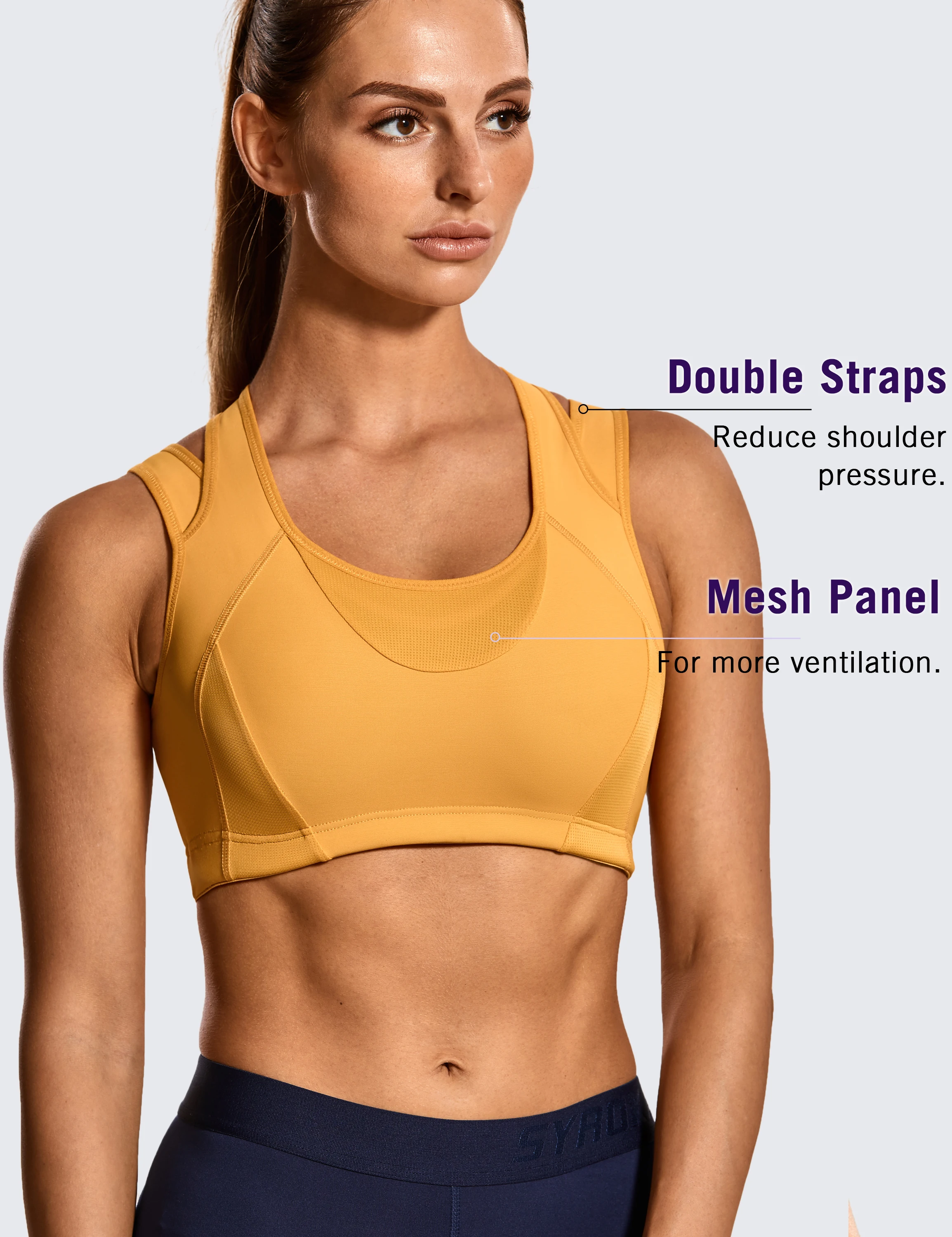 SYROKAN Women Workout Sports Bra High Impact Support Bounce Control Wirefree Mesh Racerback Top Fitness Running Athletic Appare