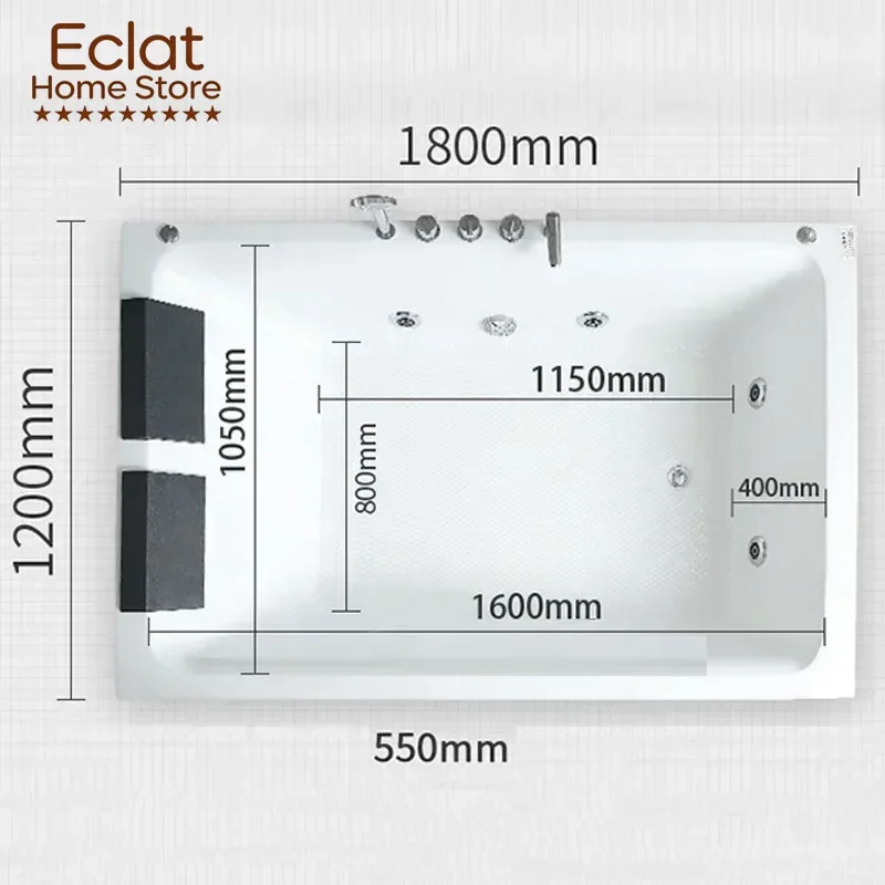 2-Person Jacuzzi, Acrylic Freestanding Bathtub Jakuzi Hot Water SPA Whirlpool with Bubble Bath Waterfall Support for Indoors