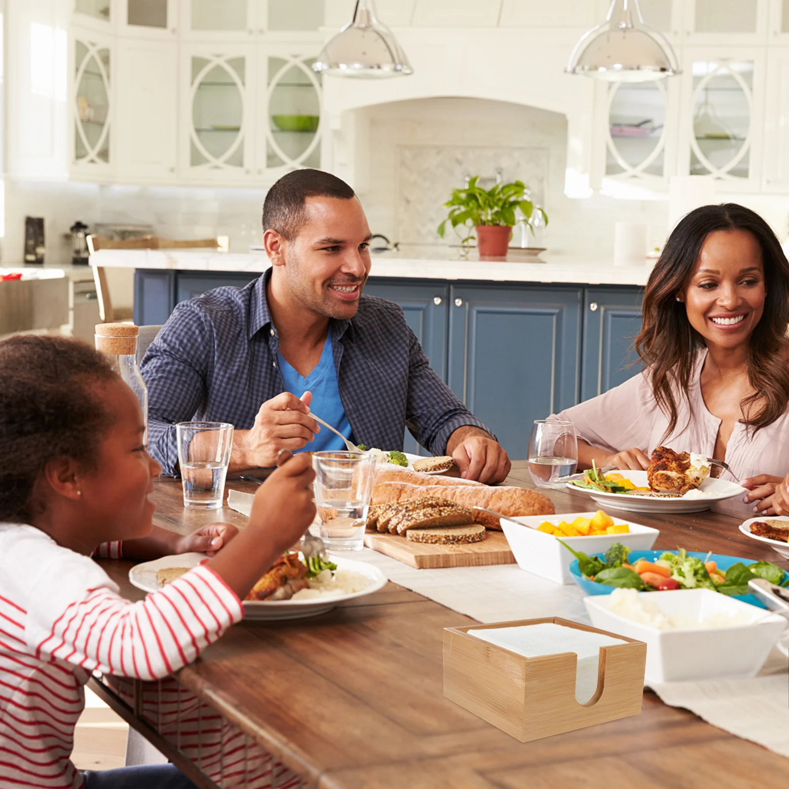 

Bamboo Napkin Holder Tabletop Paper Napkins Dispenser for Home Kitchen Bathroom Desktop Tissue Organizer Multipurpose Napkin