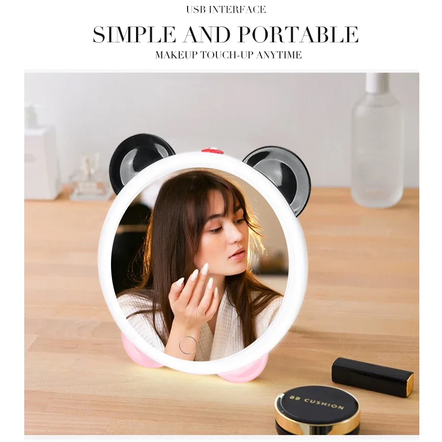 LED Desktop Makeup Mirror Touch Dimming Lighting Makeup Tool Rechargeable 3 Lighting Modes Compact Portable Travel Makeup Mirror