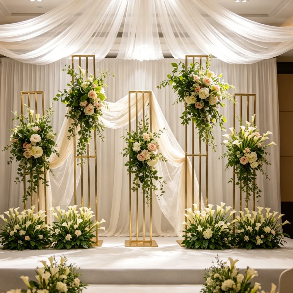 

5pcs Luxury Tall Geometric Metal Gold Silver Wed Flower Stand Events Decorations Centerpieces for Wedding stage