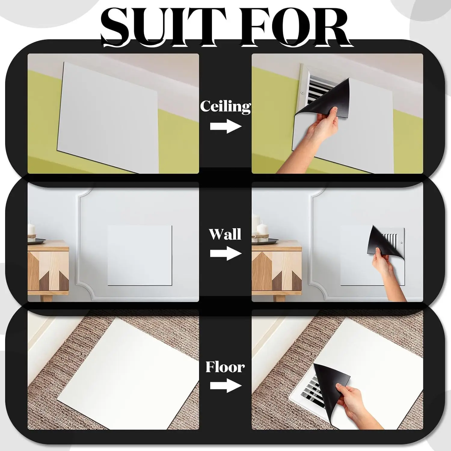 

1pcs White Square Magnetic Vent Cover AC Vent Cover Wall Adhesive Multi-Purpose Repair Windproof Patch