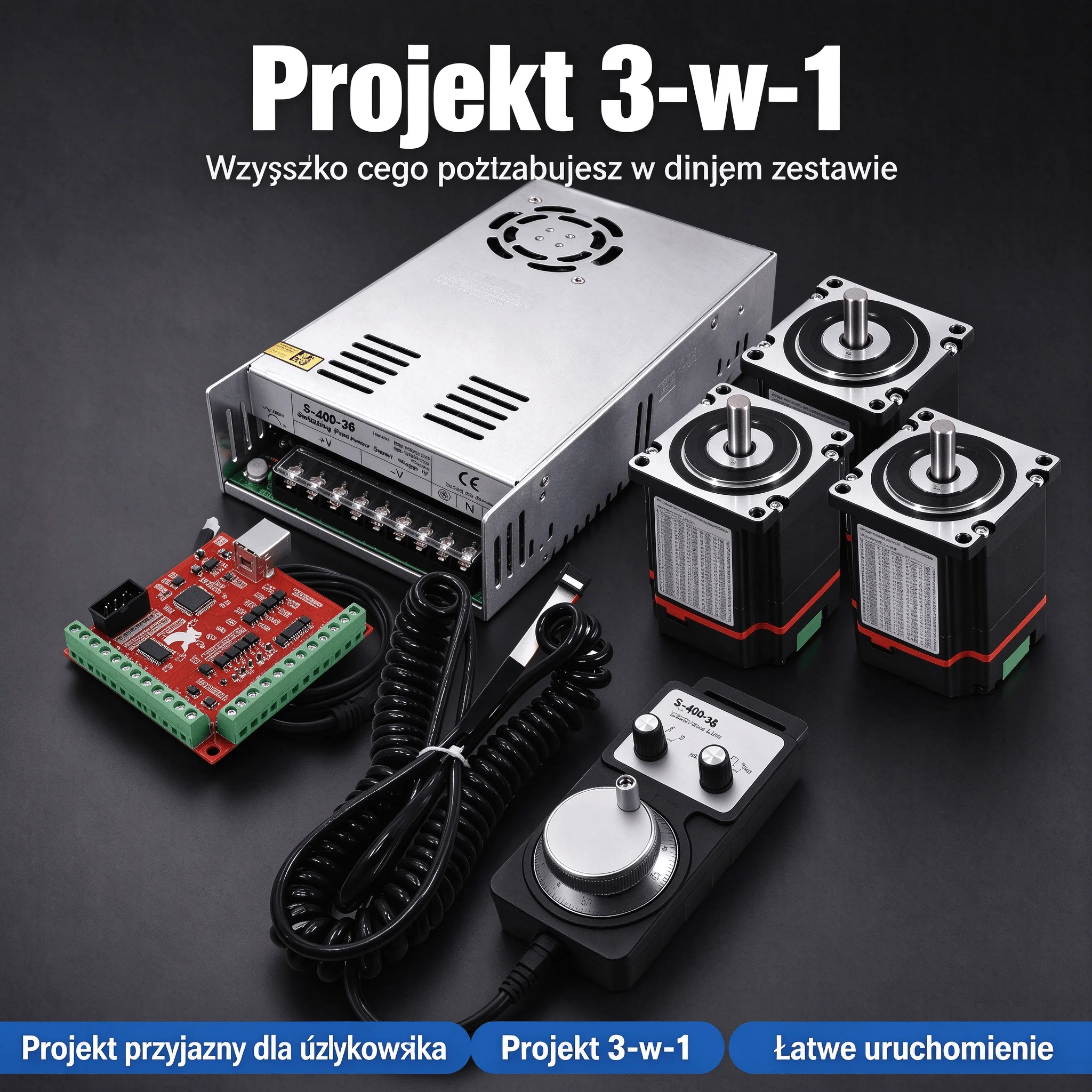 Zestaw silników krokowych NEMA23 z zamkniętą pętlą sterowania, 3 osie, zintegrowany silnik krokowy z sterownikiem, moment obrotowy 1,2 Nm, 2 Nm, 2,5 Nm, 3 Nm, płytka sterująca Mach3 USB + ręczny