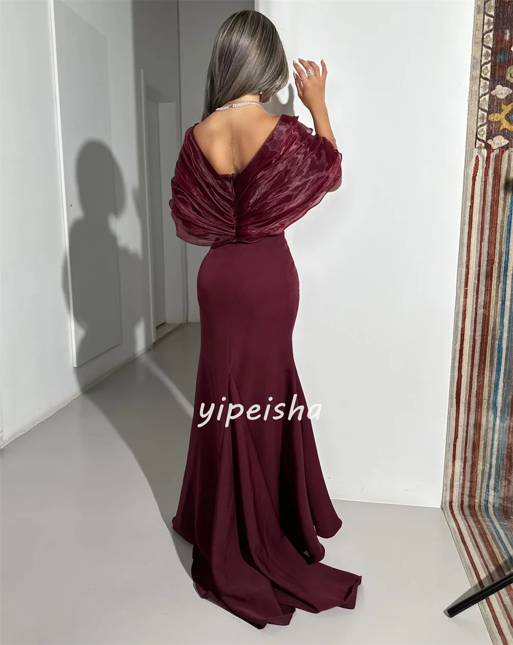 Customized Modern Style Fashion Jersey Ruched Mermaid Off-the-shoulder Long Dresses Bespoke Occasion Dresses Sizes Available
