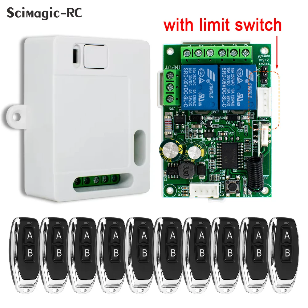 With Limit Switch DC 9-72V 12V 24V Garage Gate Door Receiver 2 Relay Door Opener & 433MHz Handheld Transmitter Learning Code