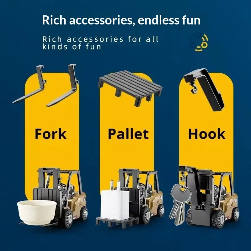 Mobil Rc Mini Alloy Rc Forklift Rc Engineering Cart 2.4g Remote Control Ponsel Model Mobil 1:64 Ornamen Hadiah Liburan Anak Laki-laki Mainan