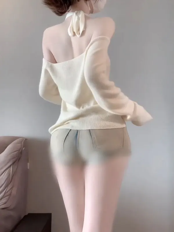 

Sexy Pure Desire oulder Bared Long Sve Knitted Top Slim Fit Unique Design Spring 2026 French Sle Medium Softn Knitwear