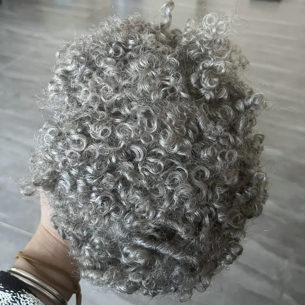 15mm Afro-Locken Echthaar-Perücken, dünne 0,1mm Haut, Voll-PU-Basis, unsichtbares, langlebiges Herren-Toupet, Haarersatz – Detail 5
