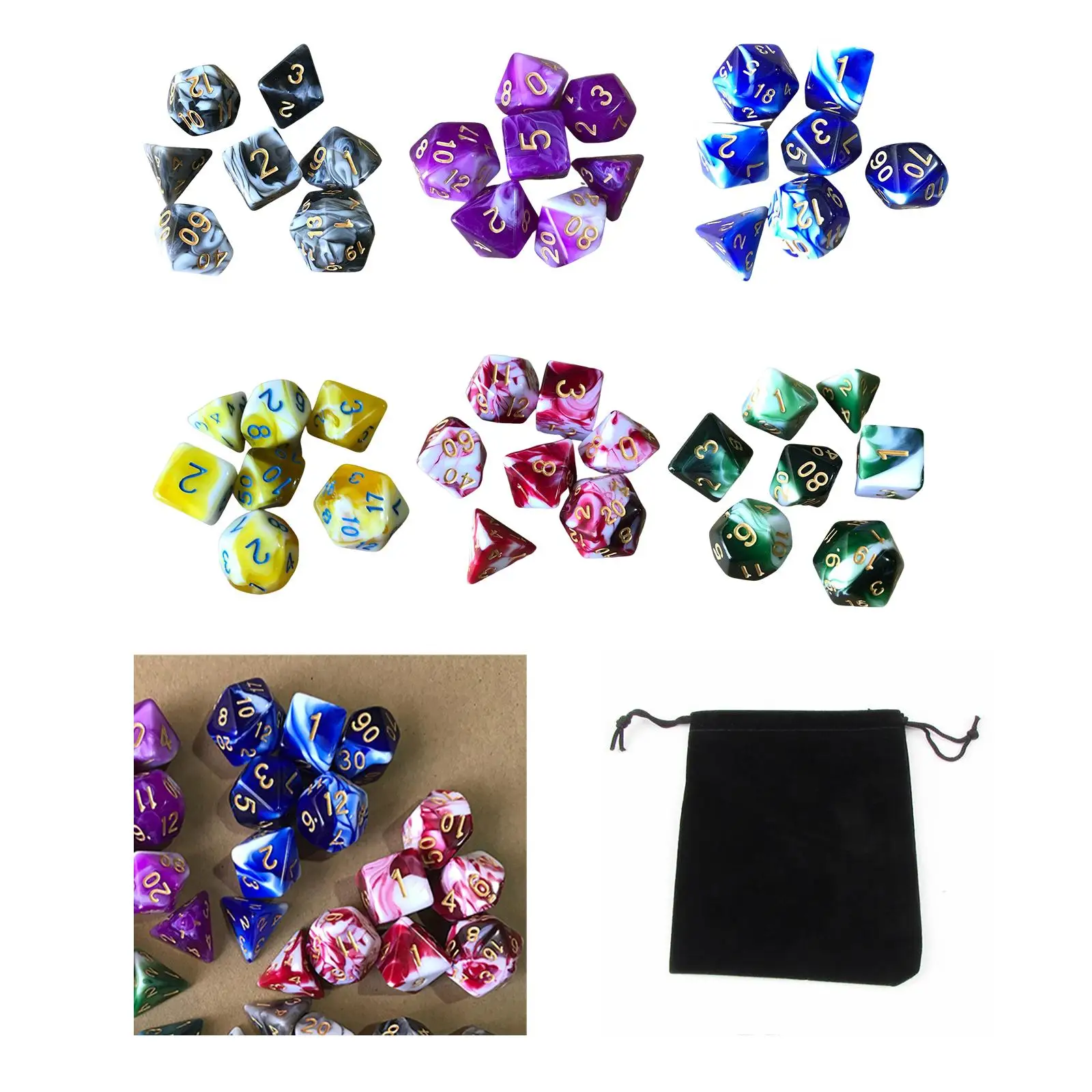 

7 Piece Polyhedral Dices Bulk Assortment Acrylic RPG Board Game Props for Casino Table Games