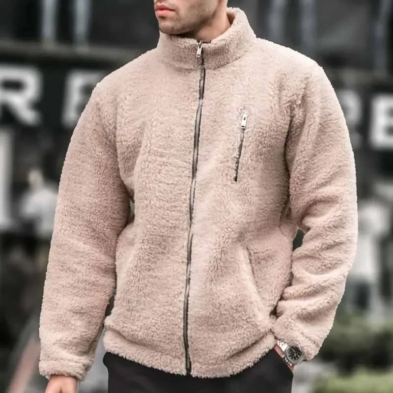 European and American Men's New Fashion Stand-collar Fleece-lined Warm Casual Loose Hoodie Jacket Coat for Autumn and Winter.