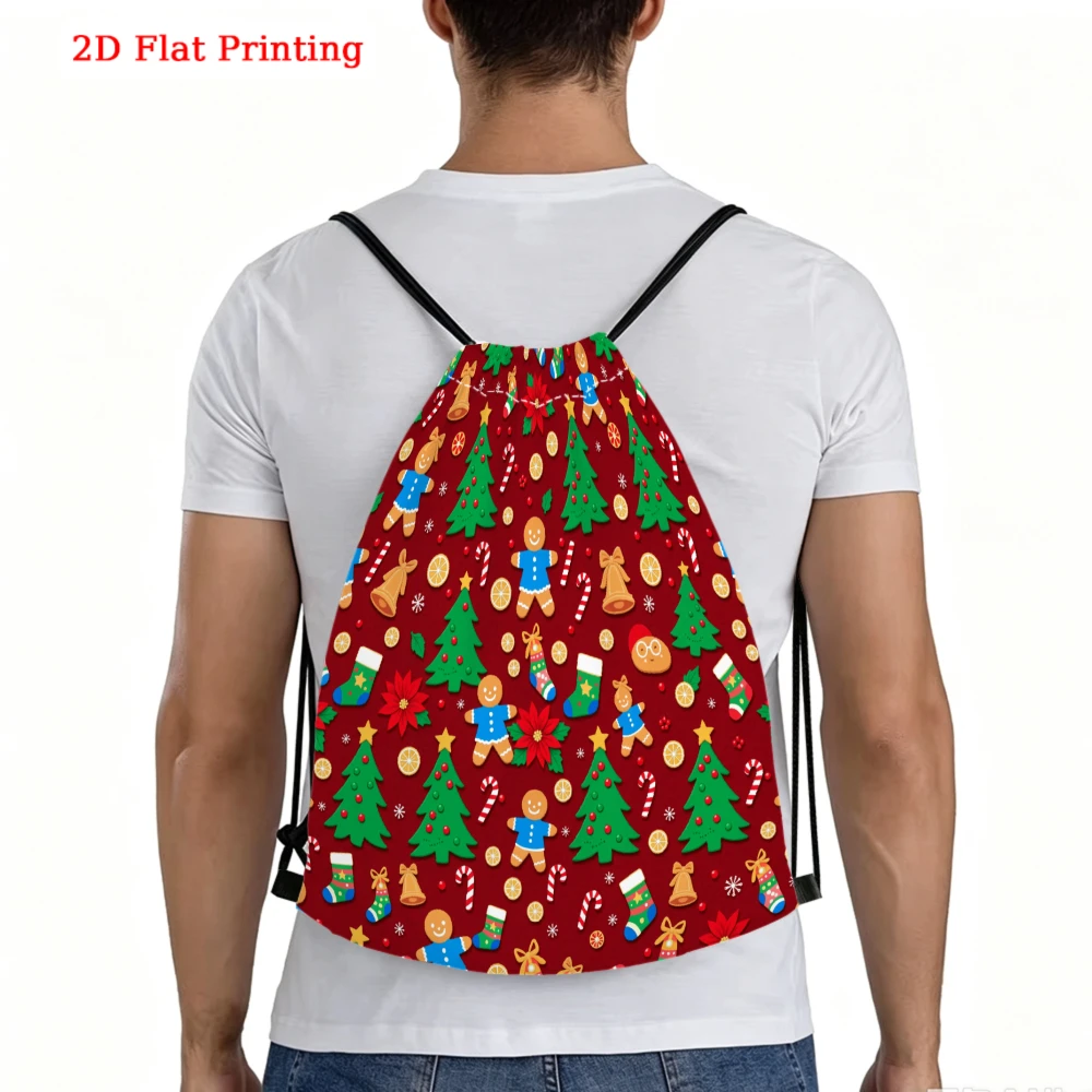 Casual Style Drawstring Backpack, 2D Flat Printing Christmas Pattern, Gym Sports Bag, Outdoor Travel Cinch Sack