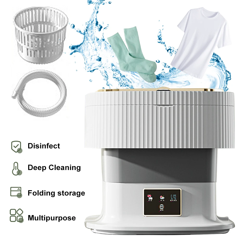 Foldable Camping Washing Machine 11.5L Portable Small Mobile Washing Machine with Spin Dryer for Socks Underwear Baby Clothes