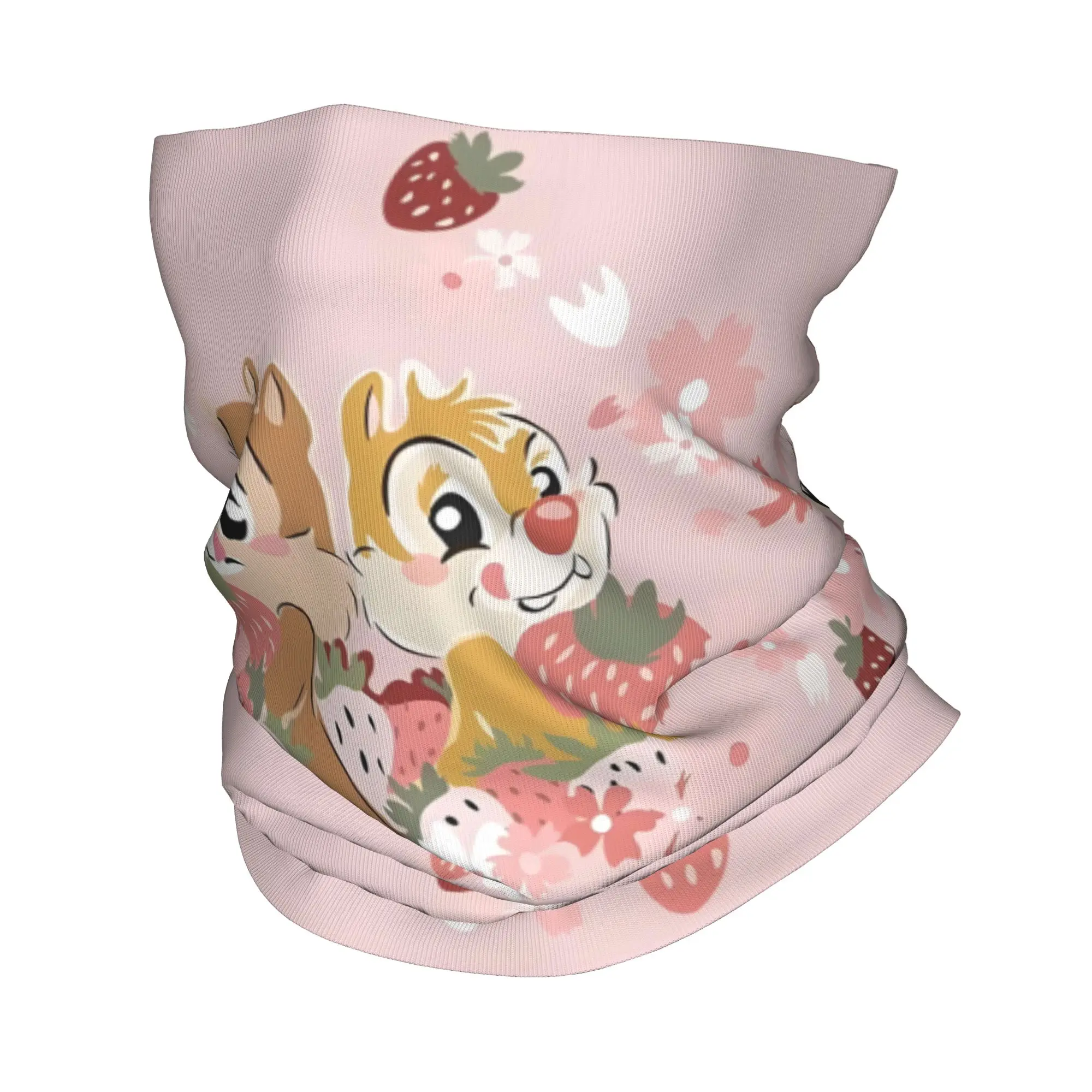 

Custom Pink C-Chip And D-Dale Bandana Neck Warmer Men Women Winter Ski Hiking Scarf Gaiter Strawberry Face Cover