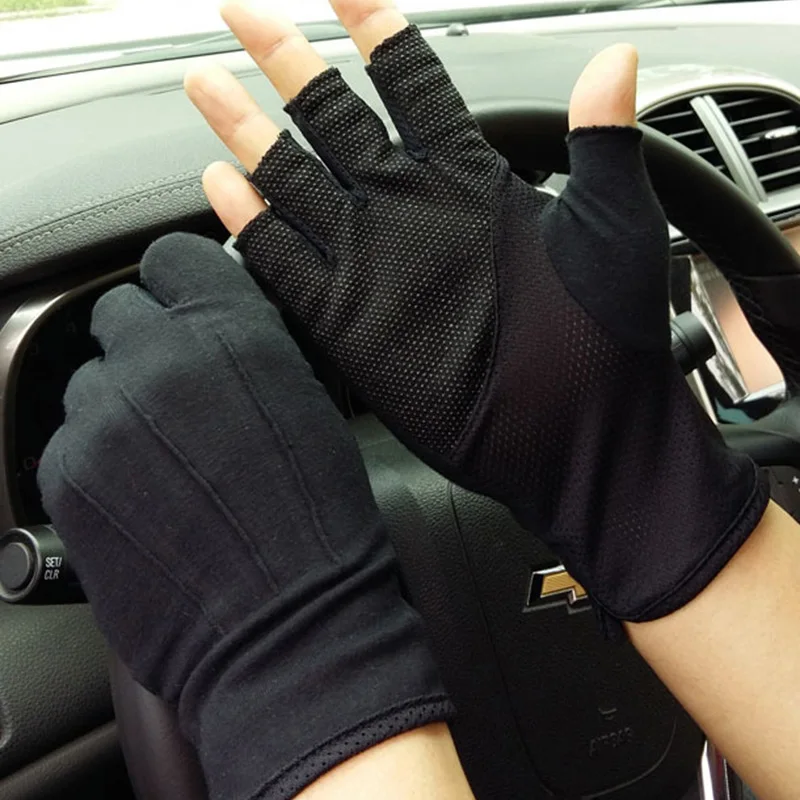 Men's Summer Ice Silk Half Finger Thin Outdoor Cycling Nonslip Breathable Fitness Gloves For Sports Sunscreen Driving Gloves L21