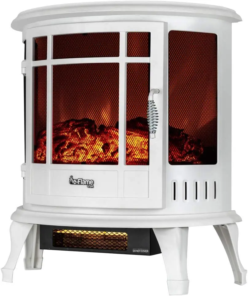 USA Regal Freestanding Electric Fireplace Stove - 3-D Log and Fire Effect (White)