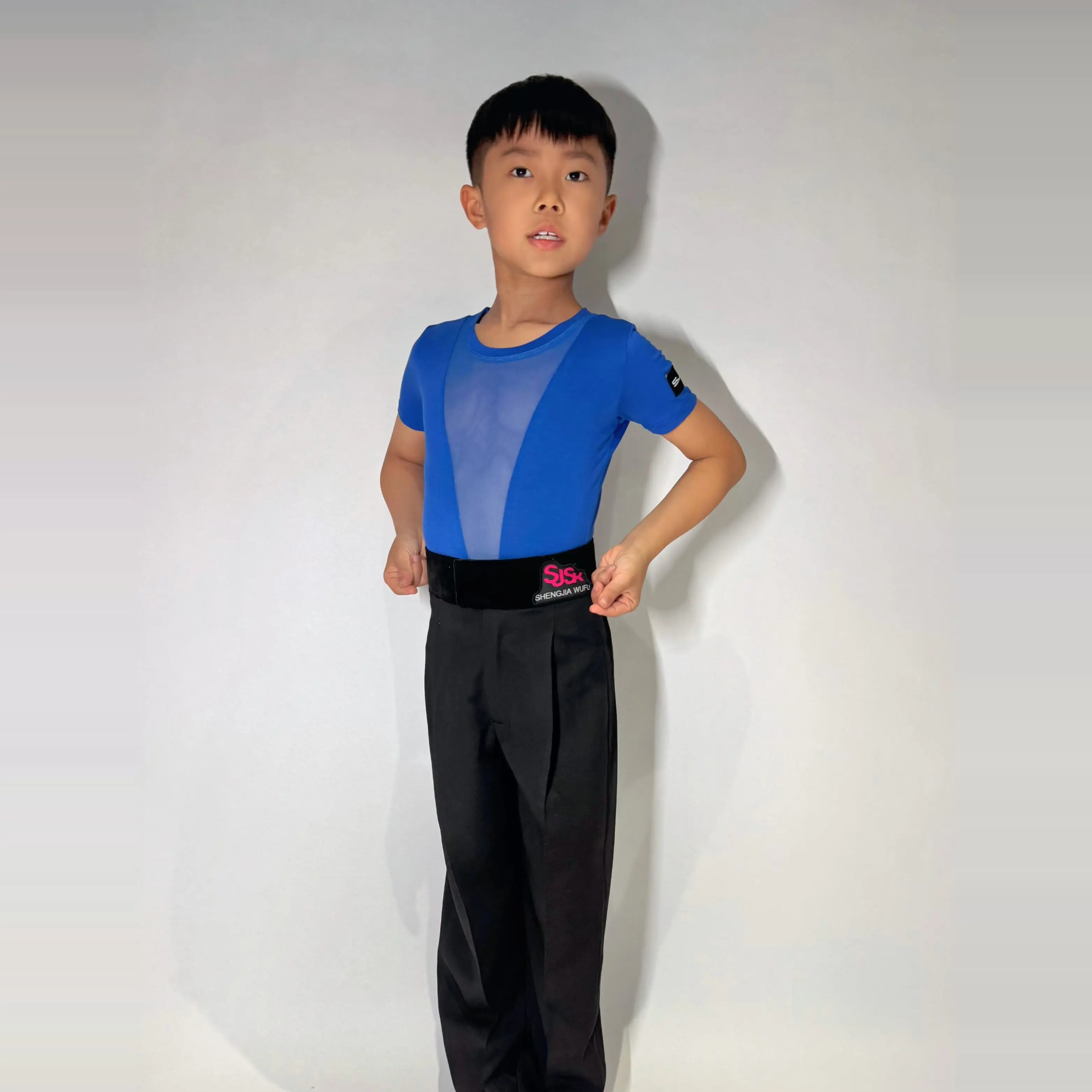 Boys Latin Dance Tops Mesh Patchwork Short Sleeve Shirts Chacha Rumba Tango Dance Children Latin Dance Performance Wear DN20277